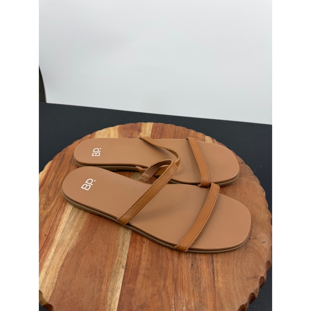 BP Sage Flat Slide Sandals Womens 8.5 Tan Brown Double Strap Minimalist
